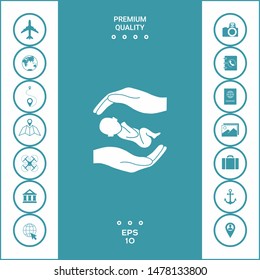 Hands holding baby. Graphic elements for your design