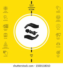 Hands holding baby. Graphic elements for your design