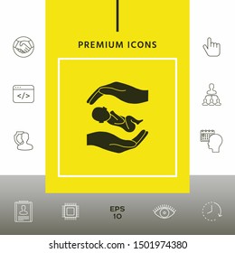 Hands holding baby. Graphic elements for your design