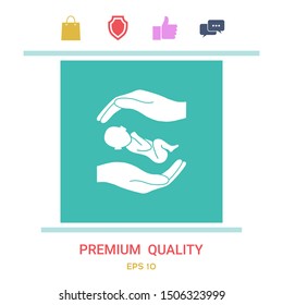 Hands holding baby. Graphic elements for your design