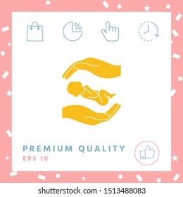 Hands holding baby. Graphic elements for your design