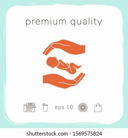 Hands holding baby. Graphic elements for your design