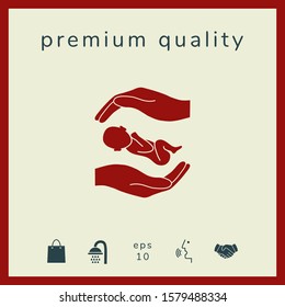 Hands holding baby. Graphic elements for your design