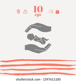 Hands holding baby. Graphic elements for your design