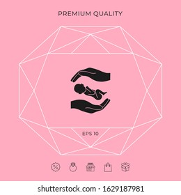 Hands holding baby. Graphic elements for your design