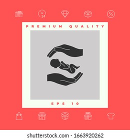 Hands holding baby. Graphic elements for your design
