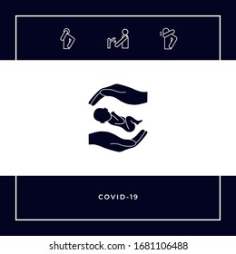 Hands holding baby. Graphic elements for your design