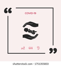 Hands holding baby. Graphic elements for your design
