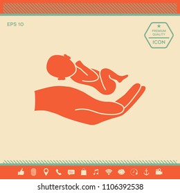 Hands holding baby, protect