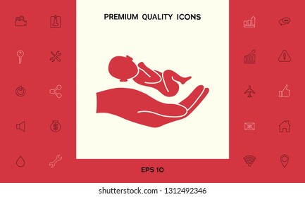 Hands holding baby, protect. Graphic elements for your design