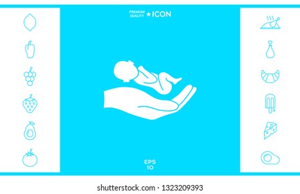 Hands holding baby, protect. Graphic elements for your design