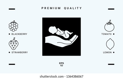 Hands holding baby, protect. Graphic elements for your design