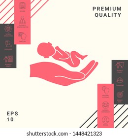 Hands holding baby, protect. Graphic elements for your design