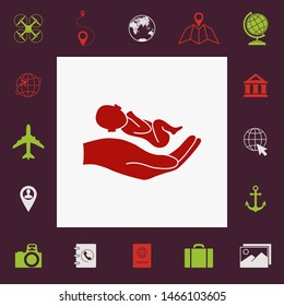 Hands holding baby, protect. Graphic elements for your design