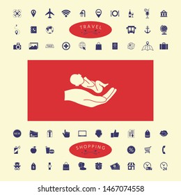 Hands holding baby, protect. Graphic elements for your design