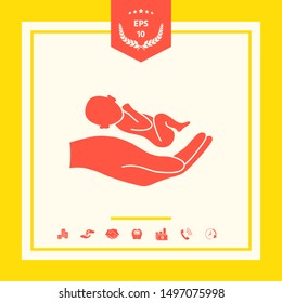 Hands holding baby, protect. Graphic elements for your design