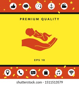 Hands holding baby, protect. Graphic elements for your design
