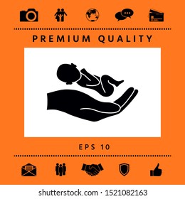 Hands holding baby, protect. Graphic elements for your design
