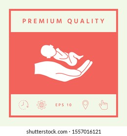 Hands holding baby, protect. Graphic elements for your design