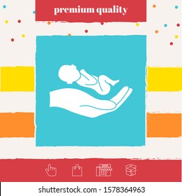 Hands holding baby, protect. Graphic elements for your design