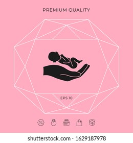 Hands holding baby, protect. Graphic elements for your design