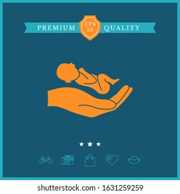 Hands holding baby, protect. Graphic elements for your design