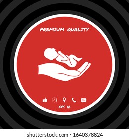 Hands holding baby, protect. Graphic elements for your design