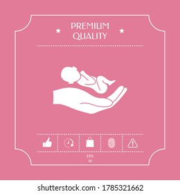 Hands holding baby, protect. Graphic elements for your design