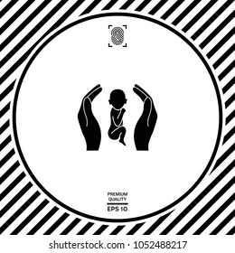 Hands holding baby, protection symbol.