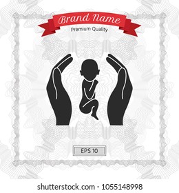 Hands holding baby, protection symbol.