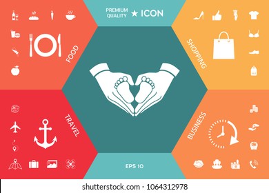 Hands holding baby - protection symbol. Heart shape made with hands