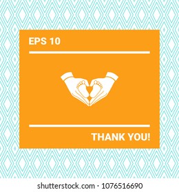 Hands holding baby - protection symbol. Heart shape made with hands