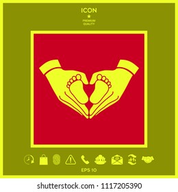 Hands holding baby - protection symbol. Heart shape made with hands