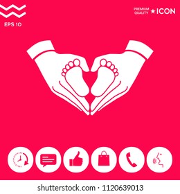 Hands holding baby - protection symbol. Heart shape made with hands