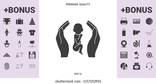 Hands holding baby, protection symbol. - graphic elements for your design