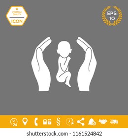 Hands holding baby, protection symbol.