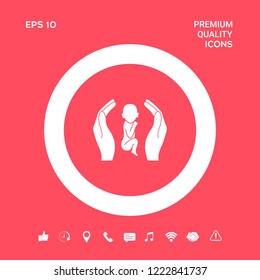 Hands holding baby, protection symbol. Graphic elements for your design