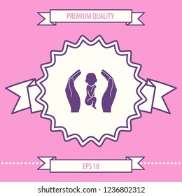 Hands holding baby, protection symbol. Graphic elements for your design