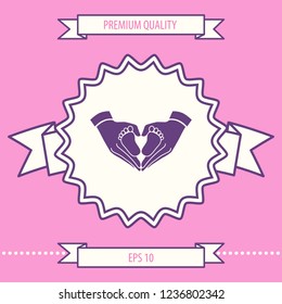 Hands holding baby - protection symbol. Heart shape made with hands. Graphic elements for your design