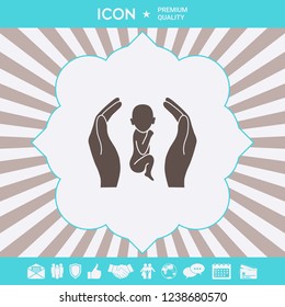 Hands holding baby, protection symbol. Graphic elements for your design