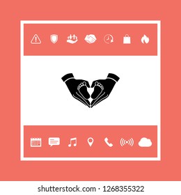 Hands holding baby - protection symbol. Heart shape made with hands. Graphic elements for your design