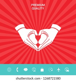 Hands holding baby - protection symbol. Heart shape made with hands. Graphic elements for your design