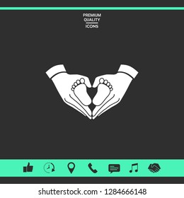 Hands holding baby - protection symbol. Heart shape made with hands. Graphic elements for your design
