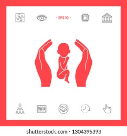 Hands holding baby, protection symbol. Graphic elements for your design