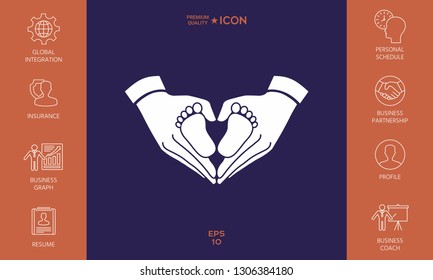 Hands holding baby - protection symbol. Heart shape made with hands. Graphic elements for your design