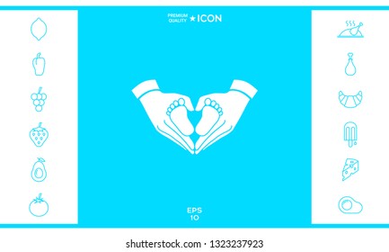 Hands holding baby - protection symbol. Heart shape made with hands. Graphic elements for your design