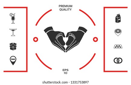 Hands holding baby - protection symbol. Heart shape made with hands. Graphic elements for your design