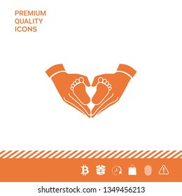 Hands holding baby - protection symbol. Heart shape made with hands. Graphic elements for your design