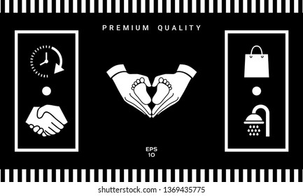 Hands holding baby - protection symbol. Heart shape made with hands. Graphic elements for your design