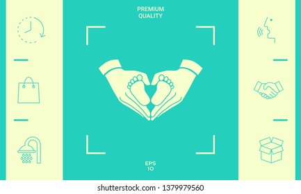 Hands holding baby - protection symbol. Heart shape made with hands. Graphic elements for your design